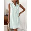 imagechouyatou Womens Striped Button Up Polo Shirt Mini Dress Business Casual Sleeveless Tunic Shift Short DressGreen