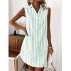imagechouyatou Womens Striped Button Up Polo Shirt Mini Dress Business Casual Sleeveless Tunic Shift Short DressGreen