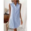 imagechouyatou Womens Striped Button Up Polo Shirt Mini Dress Business Casual Sleeveless Tunic Shift Short DressNavy