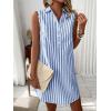 imagechouyatou Womens Striped Button Up Polo Shirt Mini Dress Business Casual Sleeveless Tunic Shift Short DressNavy
