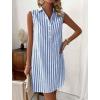 imagechouyatou Womens Striped Button Up Polo Shirt Mini Dress Business Casual Sleeveless Tunic Shift Short DressNavy
