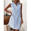 imagechouyatou Womens Striped Button Up Polo Shirt Mini Dress Business Casual Sleeveless Tunic Shift Short DressNavy