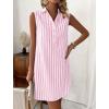 imagechouyatou Womens Striped Button Up Polo Shirt Mini Dress Business Casual Sleeveless Tunic Shift Short DressPink