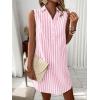 imagechouyatou Womens Striped Button Up Polo Shirt Mini Dress Business Casual Sleeveless Tunic Shift Short DressPink