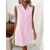 imagechouyatou Womens Striped Button Up Polo Shirt Mini Dress Business Casual Sleeveless Tunic Shift Short DressPink