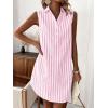 imagechouyatou Womens Striped Button Up Polo Shirt Mini Dress Business Casual Sleeveless Tunic Shift Short DressPink