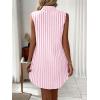 imagechouyatou Womens Striped Button Up Polo Shirt Mini Dress Business Casual Sleeveless Tunic Shift Short DressPink