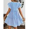 imagechouyatou Womens Summer Cotton Striped Mini Dress Flutter Sleeve Ruffle Tiered Babydoll Party Short Sun DressBlue