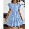 imagechouyatou Womens Summer Cotton Striped Mini Dress Flutter Sleeve Ruffle Tiered Babydoll Party Short Sun DressBlue
