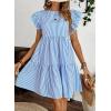 imagechouyatou Womens Summer Cotton Striped Mini Dress Flutter Sleeve Ruffle Tiered Babydoll Party Short Sun DressBlue