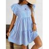 imagechouyatou Womens Summer Cotton Striped Mini Dress Flutter Sleeve Ruffle Tiered Babydoll Party Short Sun DressBlue