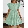 imagechouyatou Womens Summer Cotton Striped Mini Dress Flutter Sleeve Ruffle Tiered Babydoll Party Short Sun DressGreen