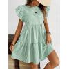 imagechouyatou Womens Summer Cotton Striped Mini Dress Flutter Sleeve Ruffle Tiered Babydoll Party Short Sun DressGreen