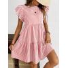 imagechouyatou Womens Summer Cotton Striped Mini Dress Flutter Sleeve Ruffle Tiered Babydoll Party Short Sun DressRed