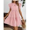 imagechouyatou Womens Summer Cotton Striped Mini Dress Flutter Sleeve Ruffle Tiered Babydoll Party Short Sun DressRed