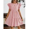 imagechouyatou Womens Summer Cotton Striped Mini Dress Flutter Sleeve Ruffle Tiered Babydoll Party Short Sun DressRed