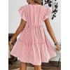 imagechouyatou Womens Summer Cotton Striped Mini Dress Flutter Sleeve Ruffle Tiered Babydoll Party Short Sun DressRed