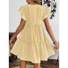 imagechouyatou Womens Summer Cotton Striped Mini Dress Flutter Sleeve Ruffle Tiered Babydoll Party Short Sun DressYellow