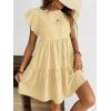 imagechouyatou Womens Summer Cotton Striped Mini Dress Flutter Sleeve Ruffle Tiered Babydoll Party Short Sun DressYellow