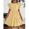 imagechouyatou Womens Summer Cotton Striped Mini Dress Flutter Sleeve Ruffle Tiered Babydoll Party Short Sun DressYellow
