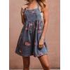 imagechouyatou Womens Summer Embroidered Floral Denim Short Overalls Workout Sleeveless Jean Romper with PocketsBlue