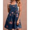 imagechouyatou Womens Summer Embroidered Floral Denim Short Overalls Workout Sleeveless Jean Romper with PocketsDark Blue