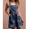 imagechouyatou Womens Summer Embroidered Floral Denim Short Overalls Workout Sleeveless Jean Romper with PocketsDark Blue