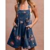 imagechouyatou Womens Summer Embroidered Floral Denim Short Overalls Workout Sleeveless Jean Romper with PocketsDark Blue