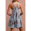imagechouyatou Womens Summer Embroidered Floral Denim Short Overalls Workout Sleeveless Jean Romper with PocketsLight Blue