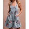 imagechouyatou Womens Summer Embroidered Floral Denim Short Overalls Workout Sleeveless Jean Romper with PocketsLight Blue
