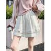 imagechouyatou Womens Summer Eyelet Embroidery Wide Leg Shorts Elastic Waist Loose Comfy Beach Shorts with PocketsApricot