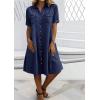imagechouyatou Womens Summer Short Sleeve Denim Shirt Dress Business Casual Button Down Midi Long Jean DressDenim Blue