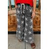 imagechouyatou Womens Wide Leg Star Printed Jeans Barrel Elastic High Waisted Drawstring Flare Denim PantsBlack Grey