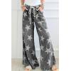 imagechouyatou Womens Wide Leg Star Printed Jeans Barrel Elastic High Waisted Drawstring Flare Denim PantsBlack Grey