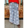 imagechouyatou Womens Wide Leg Star Printed Jeans Barrel Elastic High Waisted Drawstring Flare Denim PantsDark Blue