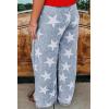 imagechouyatou Womens Wide Leg Star Printed Jeans Barrel Elastic High Waisted Drawstring Flare Denim PantsDark Blue