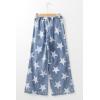 imagechouyatou Womens Wide Leg Star Printed Jeans Barrel Elastic High Waisted Drawstring Flare Denim PantsDark Blue