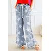 imagechouyatou Womens Wide Leg Star Printed Jeans Barrel Elastic High Waisted Drawstring Flare Denim PantsDark Blue