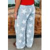 imagechouyatou Womens Wide Leg Star Printed Jeans Barrel Elastic High Waisted Drawstring Flare Denim PantsLight Blue