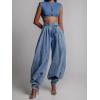imagechouyatou Womens Y2k Baggy Harem Jeans Boyfriend Wide Leg Balloon Jeans Zip Up Pleated Denim PantsBlue