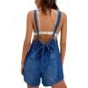 imagechouyatou Women Summer Denim Bib Overall Shorts Casual Adjustable Strap Back Bow Tie Jean Shortall RomperDark Blue