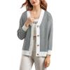 imagechouyatou Womens 2025 Button Down V Neck Cardigans Herringbone Striped Sweater Cardigan Jacket Outerwear CoatWhite