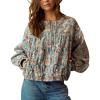 imagechouyatou Womens 2025 Fall Boyfriend Floral Denim Jacket Spring Y2K Casual Oversized Jean Bomber JacketFloral Blue