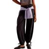 imagechouyatou Womens Boyfriend Baggy Lotus Jeans Y2k Barrel Jeans Drawstring Bottom Wide Leg Pleated Denim PantsBlack