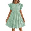 imagechouyatou Womens Summer Cotton Striped Mini Dress Flutter Sleeve Ruffle Tiered Babydoll Party Short Sun DressGreen