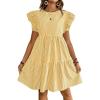 imagechouyatou Womens Summer Cotton Striped Mini Dress Flutter Sleeve Ruffle Tiered Babydoll Party Short Sun DressYellow