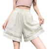 imagechouyatou Womens Summer Eyelet Embroidery Wide Leg Shorts Elastic Waist Loose Comfy Beach Shorts with PocketsApricot