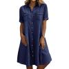 imagechouyatou Womens Summer Short Sleeve Denim Shirt Dress Business Casual Button Down Midi Long Jean DressDenim Blue