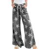 imagechouyatou Womens Wide Leg Star Printed Jeans Barrel Elastic High Waisted Drawstring Flare Denim PantsBlack Grey