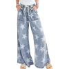imagechouyatou Womens Wide Leg Star Printed Jeans Barrel Elastic High Waisted Drawstring Flare Denim PantsDark Blue